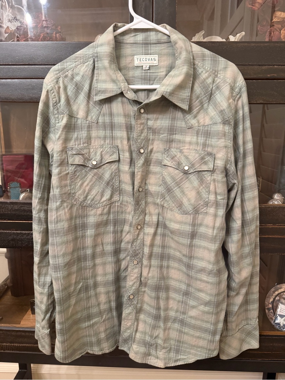 Tecovas Light Green Plaid Western Button-Down Shirt Pearl Snap